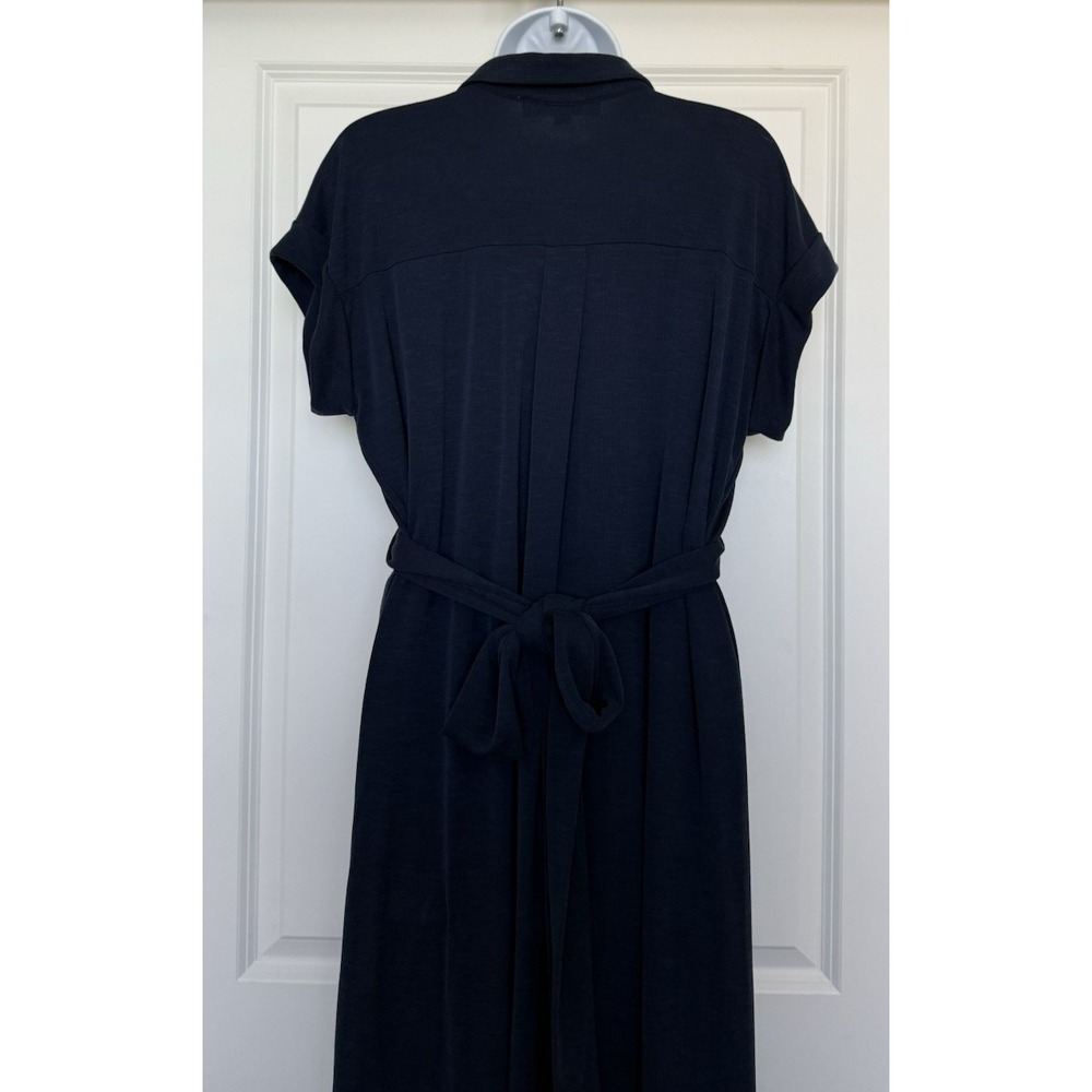 Ann Taylor LOFT Full Button Twist Tie Waist Stretch Shirt Midi Dress Navy Sz 10P - Picture 8 of 13